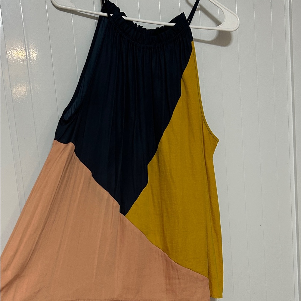 LOFT Navy and Slate Pleated Top